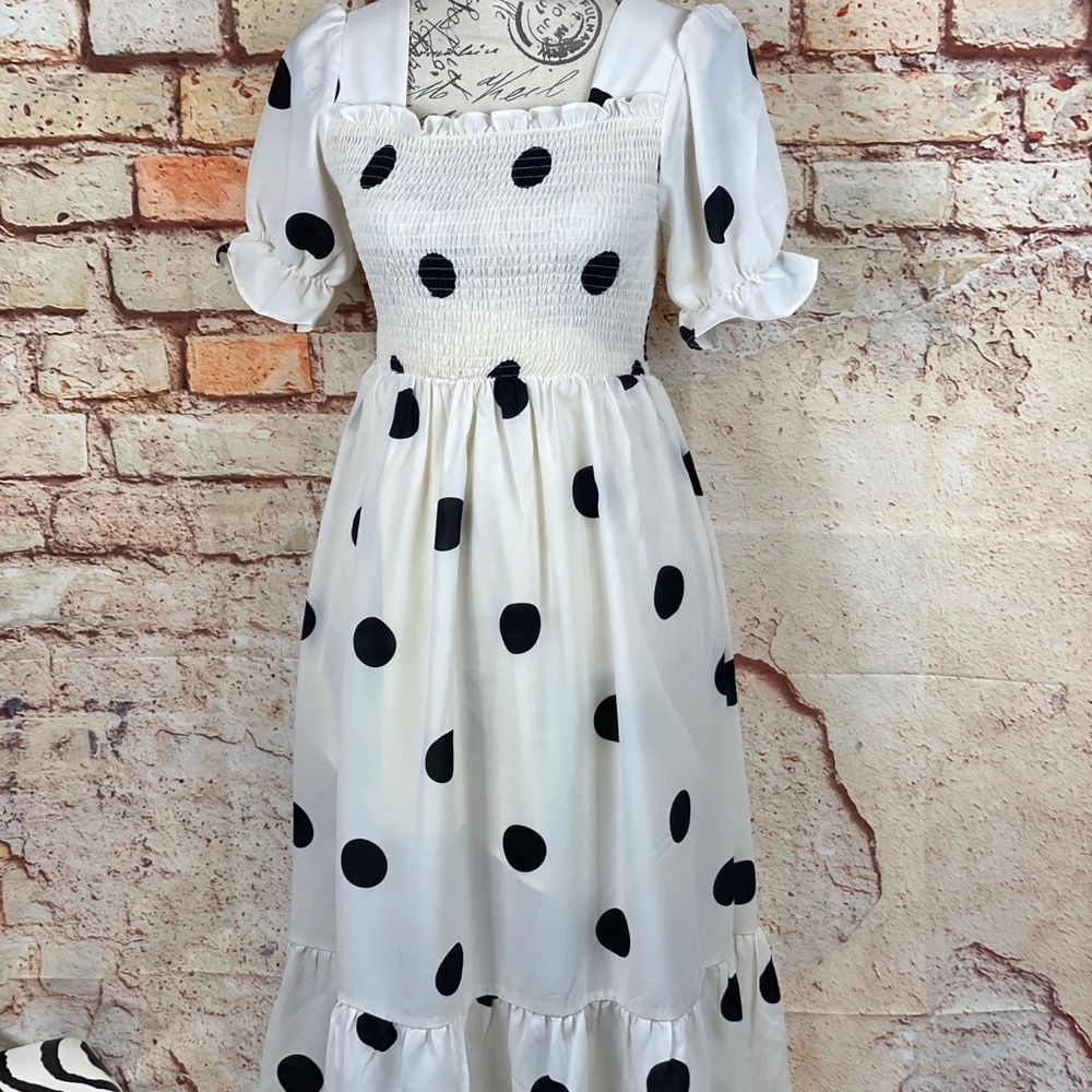❌Boutique NWT White Rockabilly 50s Polka Dot Dress - Picture 6 of 11